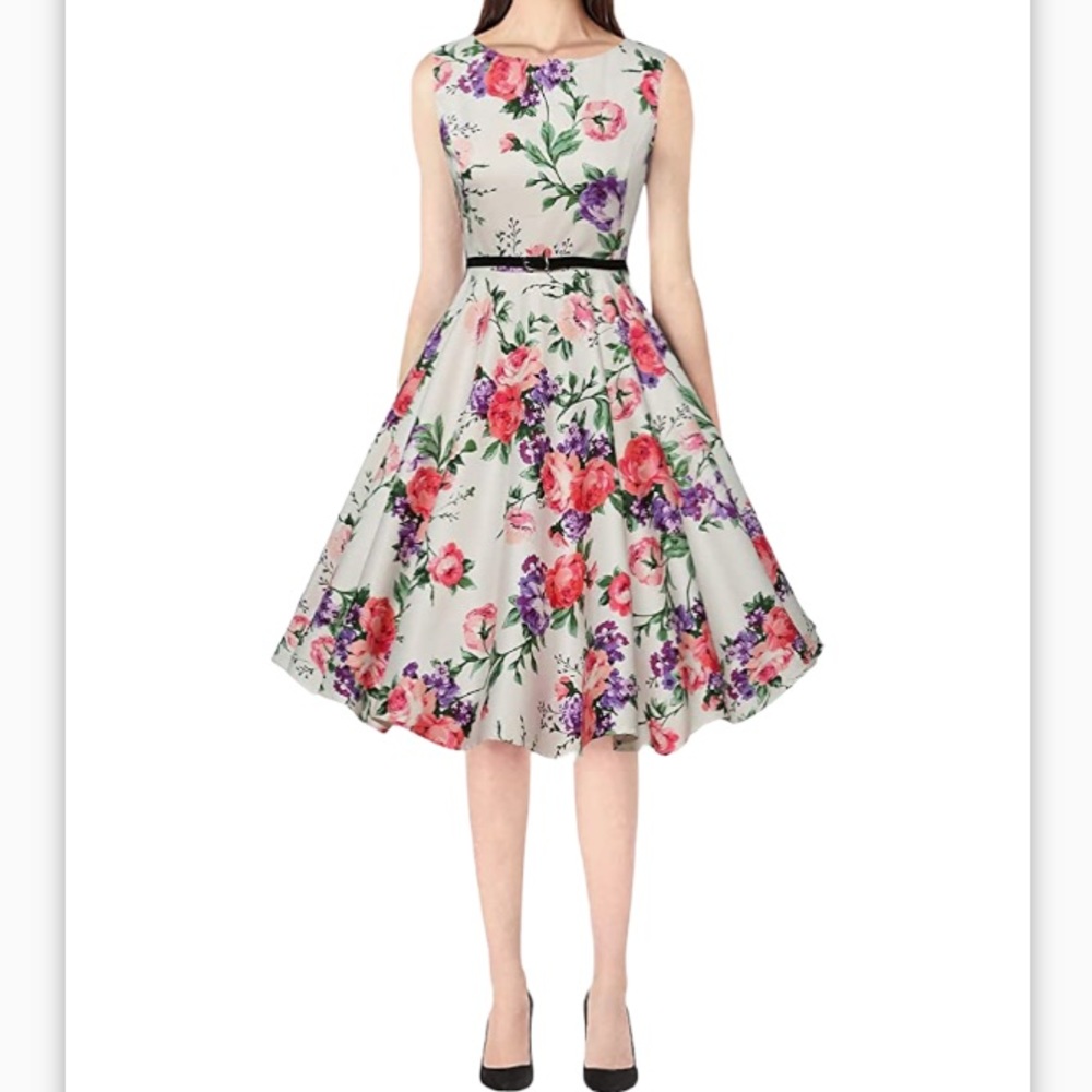 Grace Karin Boatneck Sleeveless Vintage Tea Dress with Removable Belt